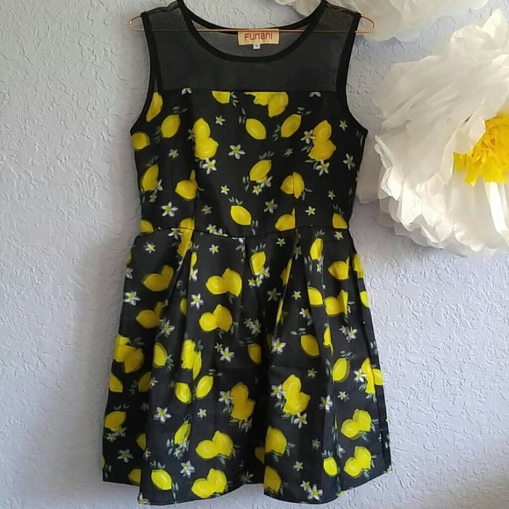 Funani Lemon NWOT Sleeveless Mini Gathered Waist Super Fun Dress SZ L